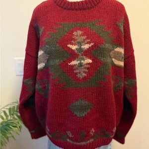 Vintage Men's Eddie Bauer wool Sweater in Red and Green Pattern xl. Rare find!